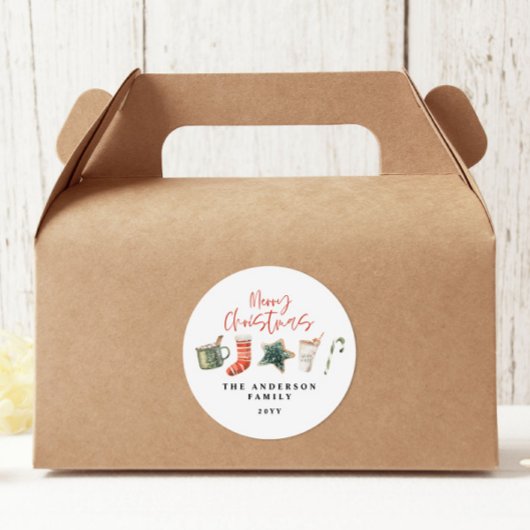 Sticker Rond Aquarelle sucre de canne de boissons de Noël