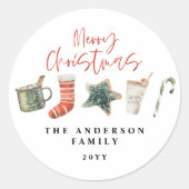 Sticker Rond Aquarelle sucre de canne de boissons de Noël (Devant)