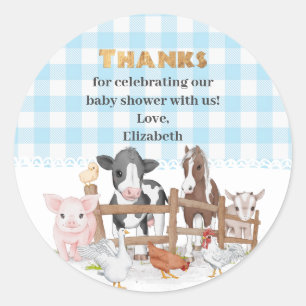 Sticker Rond Aquarelle Sur Le Baby shower Des Animaux De Ferme