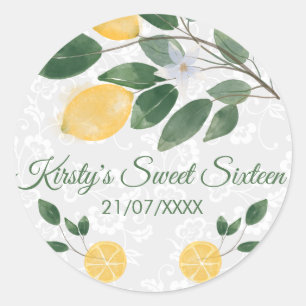Sticker Rond Aquarelle Sweet sixteen citron sicilien