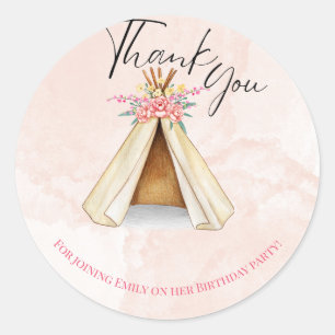 Sticker Rond Aquarelle Teepee Slepover Merci d'anniversaire