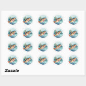 Sticker Rond Aquarelle tendance pêche (Feuille)