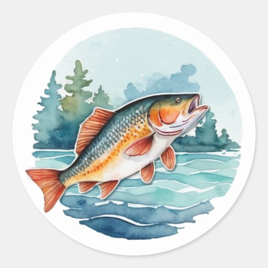Sticker Rond Aquarelle tendance pêche (Devant)