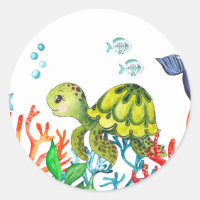 Aquarelle Tortue verte sous la mer Anniversaire