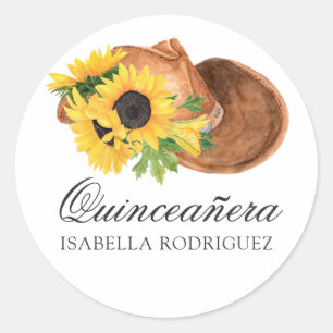 Sticker Rond Aquarelle Tournesol Rustique Ouest Quinceañera