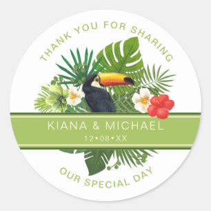 Sticker Rond Aquarelle Tropical avec Merci Toucan Green ID577
