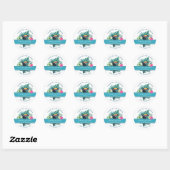 Sticker Rond Aquarelle Tropical avec Merci Toucan ID Turquoise5 (Feuille)