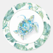 Sticker Rond Aquarelle Tropical Blue Sea Turtle Vert (Devant)