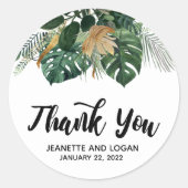 Sticker Rond Aquarelle Tropical Feuille Mariage Merci (Devant)