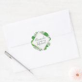 Sticker Rond Aquarelle Tropical Feuilles Beach Mariage (Enveloppe)