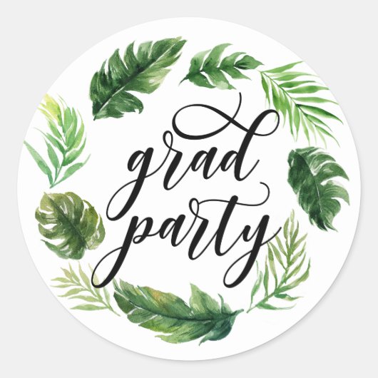Sticker Rond Aquarelle Tropical Feuilles Wreath Graduation (Devant)
