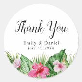 Sticker Rond Aquarelle Tropical Floral Wedding Favor Merci (Devant)