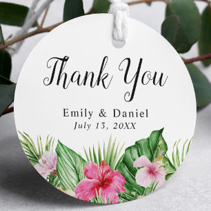 Sticker Rond Aquarelle Tropical Floral Wedding Favor Merci