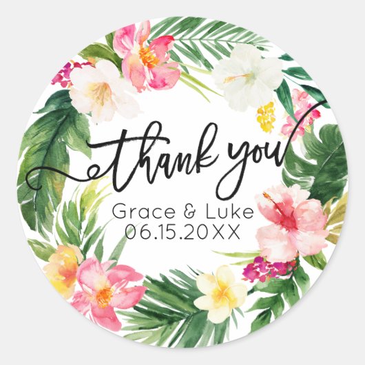 Sticker Rond Aquarelle Tropical Floral Wreath (Devant)