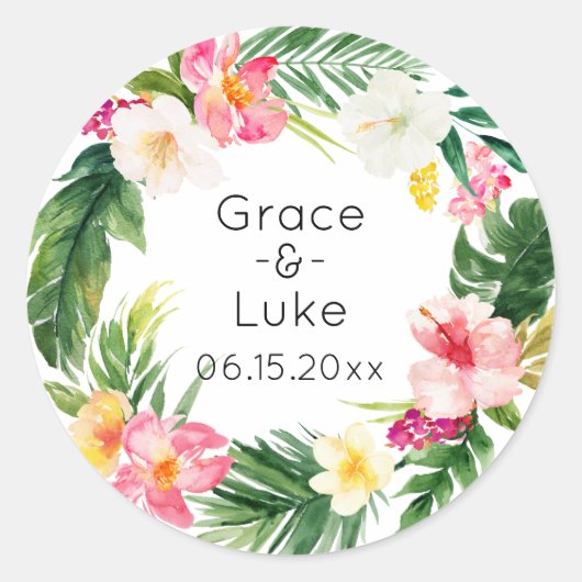 Sticker Rond Aquarelle Tropical Floral Wreath Classic Round St (Devant)