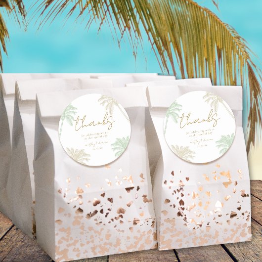 Sticker Rond Aquarelle Tropical Palm Boho Mariage Merci