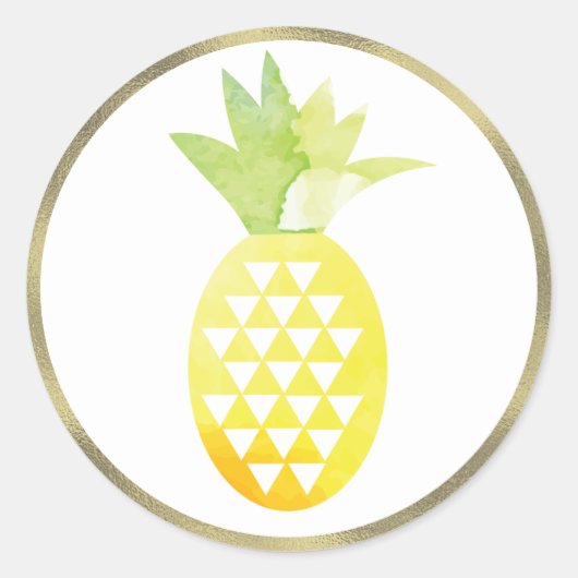 Sticker Rond Aquarelle tropicale à ananas Pina à huile simulée (Devant)