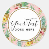 Sticker Rond Aquarelle Tropicale Ananas & Hibiscus Fleurs (Devant)