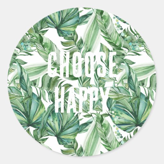 Sticker Rond Aquarelle tropicale Feuille verte (Devant)