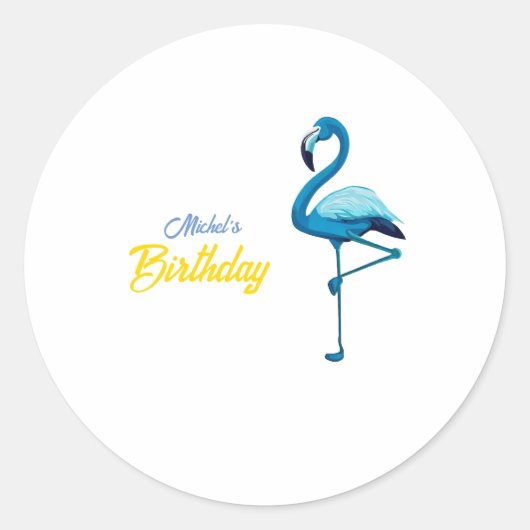 Sticker Rond Aquarelle tropicale Flamant rose bleu or (Devant)