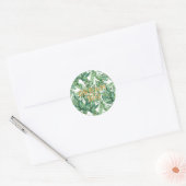 Sticker Rond Aquarelle Tropicale Green Feuille Gold Dream (Enveloppe)