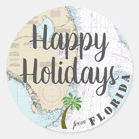 Sticker Rond Aquarelle tropicale Joyeuses vacances de Floride (Devant)