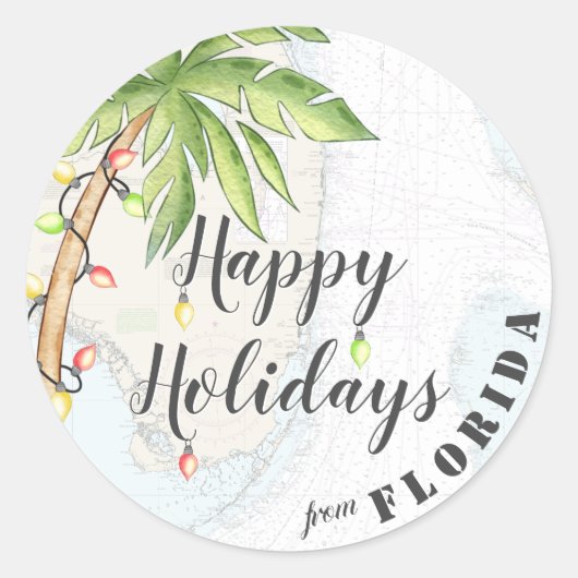 Sticker Rond Aquarelle tropicale Joyeuses vacances de Floride (Devant)