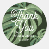 Sticker Rond Aquarelle tropicale Monstera Mariage merci (Devant)