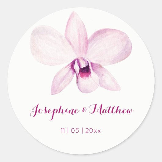 Sticker Rond Aquarelle tropicale violette orchidée Mariage flor (Devant)