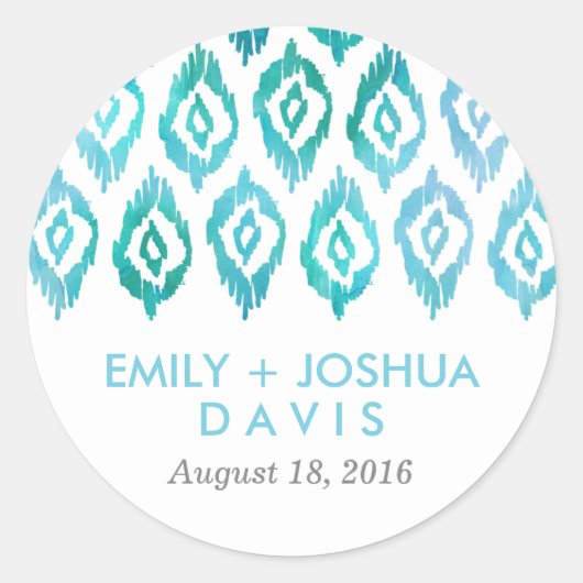 Sticker Rond Aquarelle turquoise Ikat | MARIAGE (Devant)