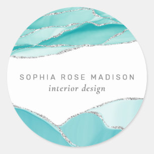 Sticker Rond Aquarelle Turquoise moderne Parties scintillant ar