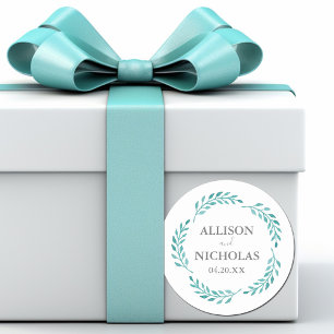 Sticker Rond Aquarelle Turquoise simple Mariage de vigne botani