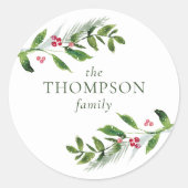 Sticker Rond Aquarelle Végétation hivernale Noël moderne (Devant)