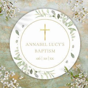 Sticker Rond Aquarelle Verdure Baptême Christening
