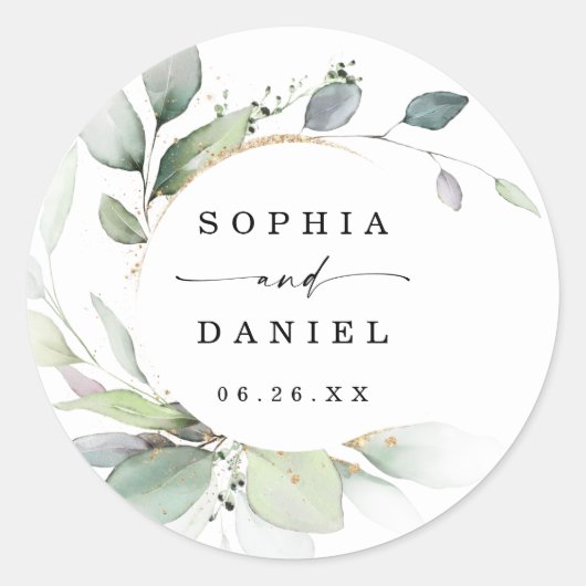 Sticker Rond Aquarelle Verdure Mariage Faveurs (Devant)