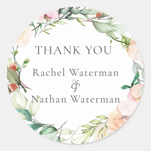 Sticker Rond Aquarelle Verdure Mariage Floral Merci (Devant)