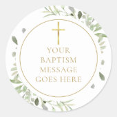 Sticker Rond Aquarelle Verdure Or Baptême Message (Devant)
