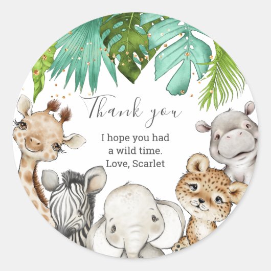 Sticker Rond Aquarelle Verdure Safari Animaux Anniversaire (Devant)