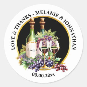 Sticker Rond Aquarelle verres à vin bouteilles vignoble vignes