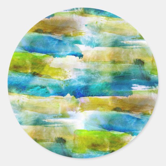 Sticker Rond Aquarelle vert abstrait, bleu (Devant)