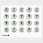 Sticker Rond Aquarelle Vert Cactus Gris Sud-Ouest Mariage (Feuille)