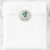 Sticker Rond Aquarelle Vert Cactus Gris Sud-Ouest Mariage (Sac)