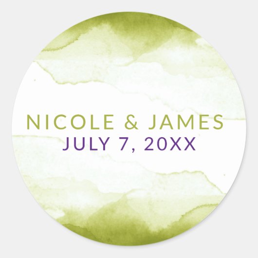 Sticker Rond Aquarelle Vert Chartreuse Mariage Moderne Chic (Devant)