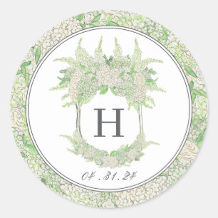 Sticker Rond Aquarelle Vert et Blanc Hydrangea Crest