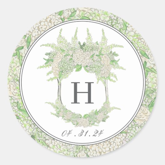 Sticker Rond Aquarelle Vert et Blanc Hydrangea Crest (Devant)