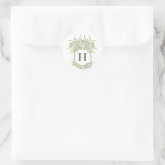 Sticker Rond Aquarelle Vert et blanc Hydrangea Mariage Crest (Sac)