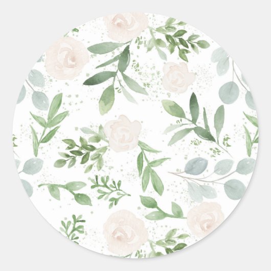 Sticker Rond Aquarelle vert et fleurs blanches Motif (Devant)