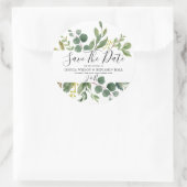 Sticker Rond Aquarelle Vert Mariage Feuille Enregistrer La Date (Sac)