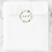 Sticker Rond Aquarelle vert sauvage Feuillage Mariage Monogramm (Sac)