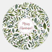 Sticker Rond Aquarelle verte branches saisonnières et baies (Devant)